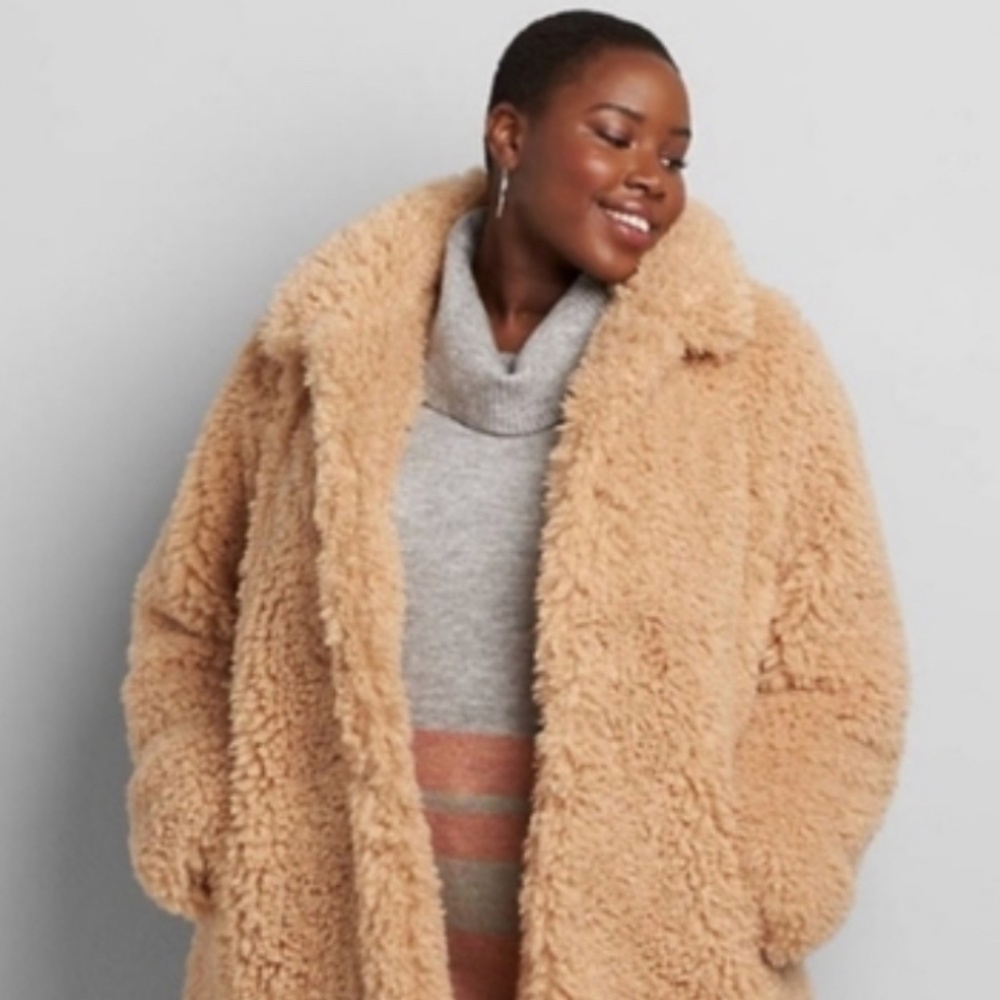 LANE BRYANT Camel Faux Fur Teddy Coat 18 NWOT
